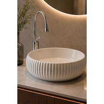 Lena E-4161 Tezgah Üstü Porselen Lavabo Beyaz Porselen Mobilya