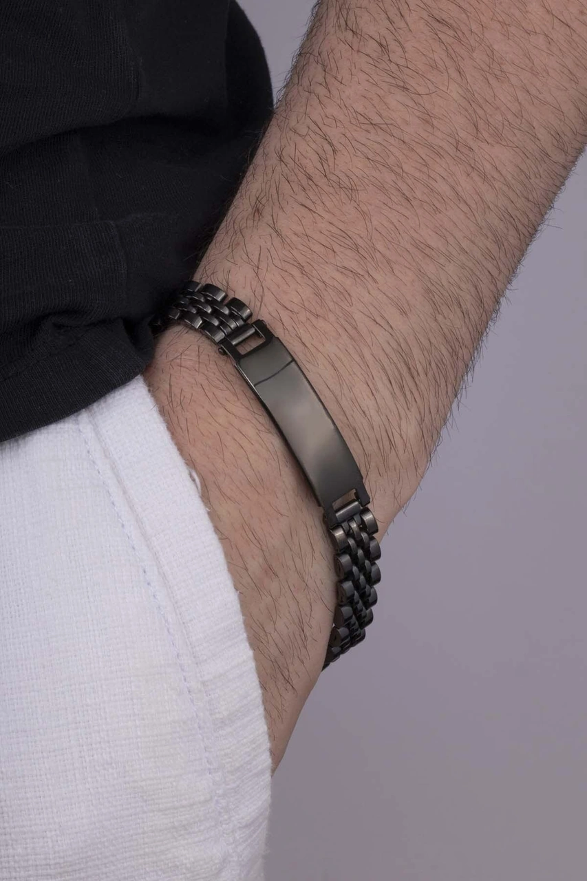 Gümüş Pazarım Klasik Model Siyah Çelik Erkek Bileklik Çok Renkli