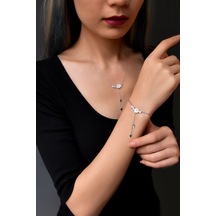 Papatya Silver 925 Ayar Gümüş Rodyum Kaplama Zincir Sallantılı Beyaz Taşlı Sedef Manolya Çiçeği Kolye-Bileklik Set