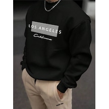 Startmore Siyah Unisex Kadın/erkek Detaylı Los Angeles Özel Baskılı Renkli Oversize Bisiklet Yaka Pamuklu