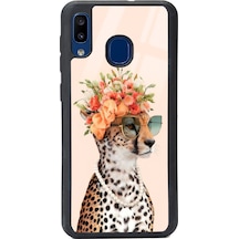 Samsung Uyumlu A20 Influencer Leopar Kedi Tasarımlı Glossy Telefon Kılıfı Çok Renkli