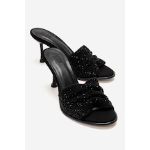 Luvishoes Karına Siyah Siyah Taşlı Kadın İnce Topuklu Terlik Siyah