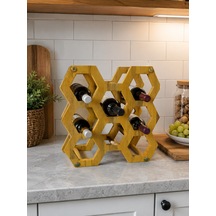 Phellos Hexagon Ahşap Şişe Standı - Dekoratif Şişe Rafı