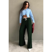 Madmext Haki Çift Bel Bantlı Wide Leg Kadın Pantolon Mg2551 Haki