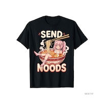 Flood Of Style Noods Noodle Japon Kawaii Anime Kız Ramen Kase T-shirt Erkekler Kadınlar Için % 100% Pamuk T Siyah