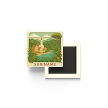 Surinam - Suriname - Paper Cut Art - Baskılı Buzdolap Magneti Kare - 9x9 Cm