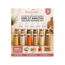 12 Adet 1300 Ml Vakumlu Metal Kapaklı Cam Bakliyat Erzak Saklama Kavanoz Saklama Kabı Gri Gri