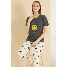 Siyah İnci Pamuklu Bisiklet Yaka Örme Pijama Takım25103210 Antrasit