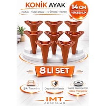 İmt Aksesuar Konik 14 Cm Ceviz 8 Adet Mobilya Ayağı Robot Süpürgeye Uyumlu Koltuk Tv Ünitesi Konsol Ayağı Kahverengi
