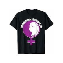 Butik İstanbul 8 Mart Dünya Kadınlar Günü Baskılı Oversize Bisiklet Yaka T-shirt - Siyah
