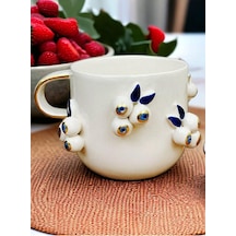 24 Ayar Altın Dekorlu Nazar Kabartmalı El Yapımı Mug Evil Eye Cup 300 Ml Beyaz - Çok Renkli