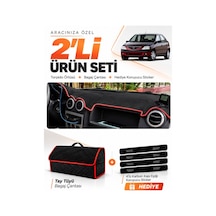 E-biz Dacia Logan 1 2004-2008 Uyumlu Torpido Örtüsü + Tay Tüyü Çanta - Siyah-kırmızı - Da006