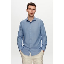 D'S Damat Ds Damat Slim Fit Koyu Mavi İtalyan Yaka Gömlek 2HF02ORT5185 Mavi