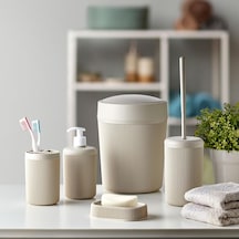 Banyo Seti, Çöp Kovası, Sıvı Sabunluk, Diş Fırçalık, Sabunluk Ve Tuvalet Fırçası, 5 Parça Krem Siyah