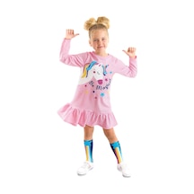 Denokids Unicorn Magic Kız Çocuk Pembe Elbise Renkli Çok Renkli
