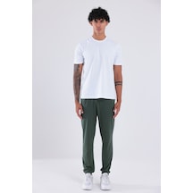 Rowinger Premium Merserize Kumaş Logolu Lastikli Paça Jogger Erkek Eşofman Altı Haki