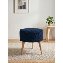 Mavi Welsoft Kumaş Yuvarlak Puf Ahşap Ayaklı Demonte Modern Puf Tabure 40x42 Cm