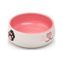 Lüks Seramik Mama Kabı Pati Kedi Köpek Kalp Desen Kabartmalı Doğal Renkli Kedi Ve Köpek Yemek Su Kasesi, Devrilmez Premium Dekoratif Porselen Yapı 1 Adet Tekli Pembe