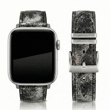 Goldoni Apple Watch Uyumlu Antik Siyah İnce Gerçek Deri Kordonu Metal Köprülü