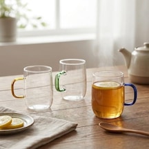 1 Adet Borosilikat Cam Kupa 380 Ml - 3 Farklı Renkli Isıya Dayanıklı Şeffaf Çay Ve Kahve Fincanı Şık Kulplu Minimalist Kupa Bardak Asorti Aeropress
