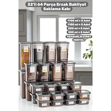 32'li Erzak Bakliyat Saklama Kabı Seti- Hava Geçirmez Kapaklı- Mutfak Kiler Düzenleyici Set Gri - 749279140 Gri