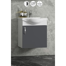 Yıldız 45 Cm Beyaz-antrasit Gri Mat Mdf Seramik Lavabolu Asma Banyo Alt Dolabı