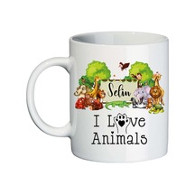 Hayvanseverlere Özel "I Love Animals" Isim Baskılı Kupa Bardak