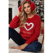 Siyah İnci Wellsoft Kışlık Örme Pijama Takım 25221047 Kırmızı
