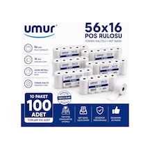56x16 Pos Rulosu Net Baskı Yüksek Kalite Pos Cihazlarına Uyumlu 10 Paket 100 Adet