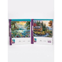 Tahta Köprü Ve Hayvanlar Alemi İkili Set - 1000 + 500 Parça İkili Puzzle Seti