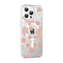 Joko Apple Uyumlu iPhone 14 Pro Max Uyumlu Floral Magsafe Kapak - Pembe