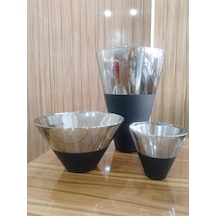 Titanyum Kaplama Görünümlü Cam Konik Vazo 2li Set Küçük Orta Platin