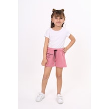 Toontoy Kız Çocuk Baskılı Beli Lastikli Tek Cepli Basic Şort Gülkurusu