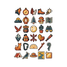 30 Adet Retro Doğa Ve Kamp Pul Sticker Seti - Laptop Defter Valiz İçin Çok Renkli