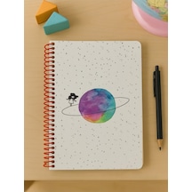 Öğrenci Ve Ofis Kullanımı İçin Uygun Satürn Kız Temalı Spiralli Çizgili Defter 80 Yaprak