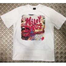 Stoned&Fame Mıley Cyrus Baskılı T-shirt Beyaz