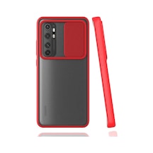 Ekılıf - Xiaomi Mi Note 10 Lite Uyumlu Kılıf Slayt Sürgülü Arkası Buzlu Lensi Kapak - Kırmızı