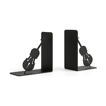 Çello Figürlü Metal Kitap Tutucu 2 Li Set Müzik Temalı Dekoratif Kitaplık Düzenleyici