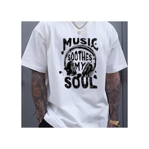 Caddemia Yaz Moda Rahat Gevşek Müzik Yatıştırıcı My Soul Desen Baskılı Spor Yuvarla Beyaz 2XL