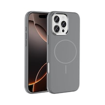 Zore İphone 16 Pro Max Kılıf M-safe Şarj Özellikli Metal Kamera Çerçeveli Nvth Edi Silikon Kapak - Titany Titanyum-Gri