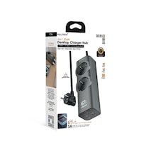 Masaüstü Şarj Cihazı 6 İn 1 Fc54 67w Gan 3x Usb-c + Usb-a + 2 Prizli Power Strip Laptop Hızlı Şarj Hub 1.5m Kablo