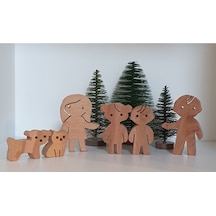 Aile Takımı 6'lı Set Anne-baba-2çocuk-kedi-köpek Waldorf Doğal...