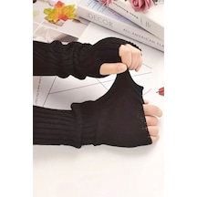 Moibody %100 Akrilik Premium Triko Örgü Hand Warmer El Isıtıcı Kolluk Eldiven Siyah Siyah