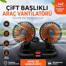 Çift Başlıklı Araç Vantilatörü Usb 12v 360 Dönebilen Sessiz Araç İçi Fan 2 Kademeli Hız Ayarlı Oto Soğutucu