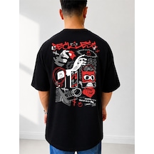 525 Oversize Sırt Baskılı Streetwear Unisex T-shirt Reckless Siyah