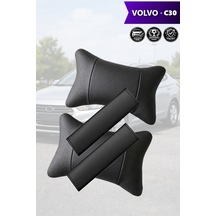 Volvo C30 Uyumlu Siyah Lüks Set Deri Kemer Koruyucu Deri Yastık