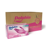 Dolphin Tek Kullanımlık Pembe Nitril Eldiven - Muayne Eldiveni Large Büyük Boy - 100'lü 20 Paket