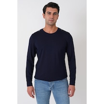 Efor Comfort Fit Omuz Modelli Uzun Kollu Esnek Pamuk Lacivert Tişört Ts 933