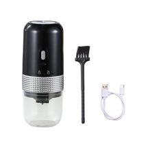 Usb Şarjlı Dışarıda Kullanıma Uygun Mini Kahve Değirmeni - Seramik Öğün + 304 Çelik, Dahili Pil, Siyah Siyah Siyah