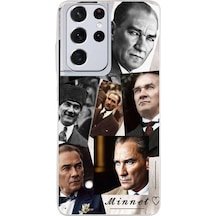 Samsung Galaxy S21 Ultra Uyumlu Atatürk Minnet Baskılı Silikon Kılıf Renkli